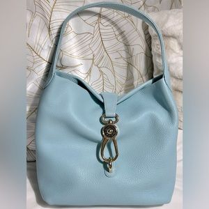 Dooney and Bourke Small Pebble Leather Logo Lock Sac in Pale Blue - Pre-loved